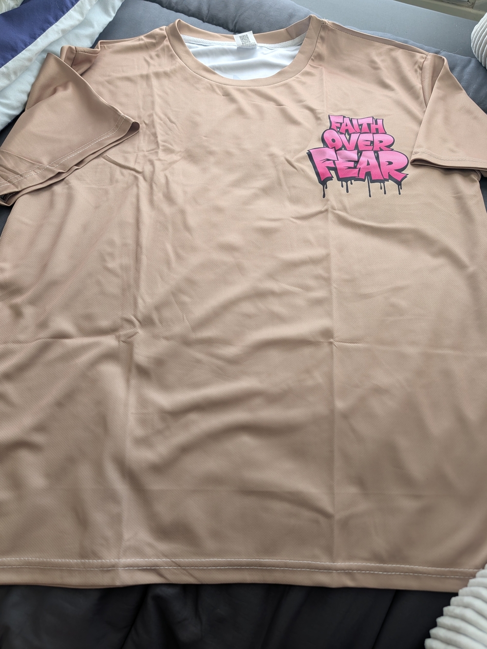 Faith Over Fear Kids' Tee - Tan with Pink Graphic